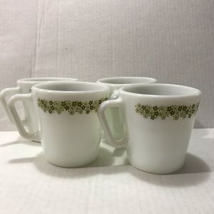 Vintage green Daisy pyrex coffee mugs set of 4